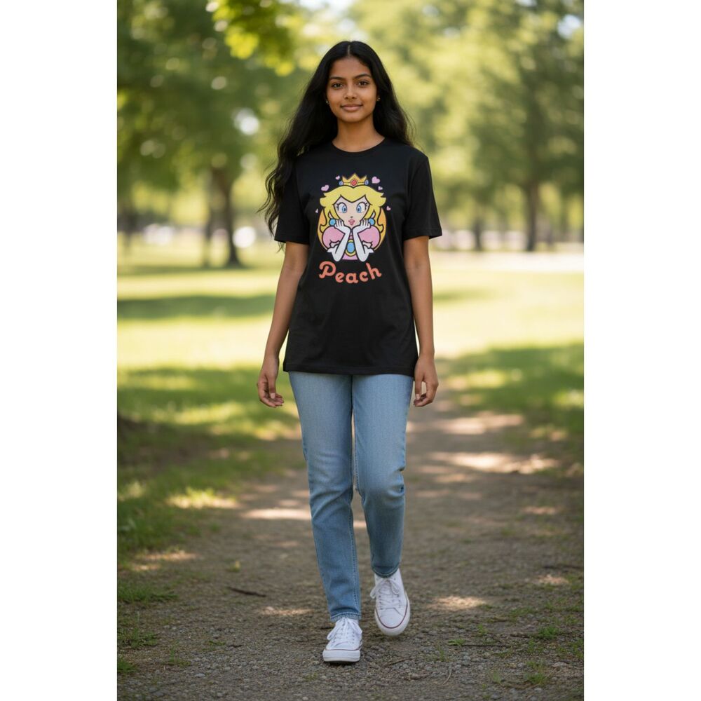Nintendo Princess Peach Super Mario Bros Black T-Shirt XL Official Licensed